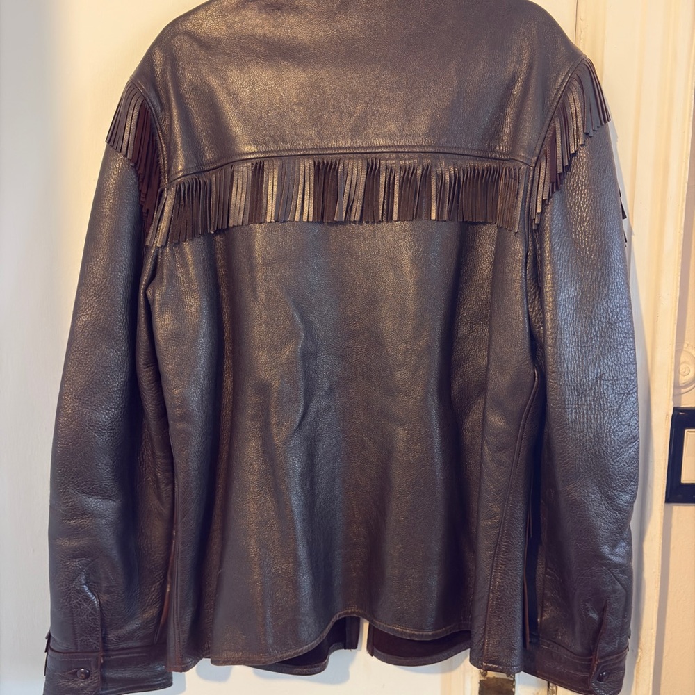 Fringed Leather Jacket - Dark Brown - image 2